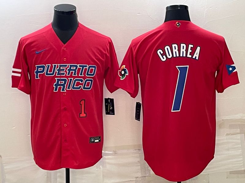 Men 2023 World Cub #1 Correa Red Nike MLB Jersey4->more jerseys->MLB Jersey